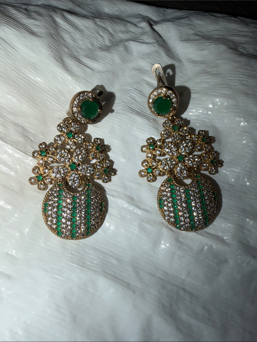 Vintage Gold-Tone Green Crystal Statement Drop Earrings